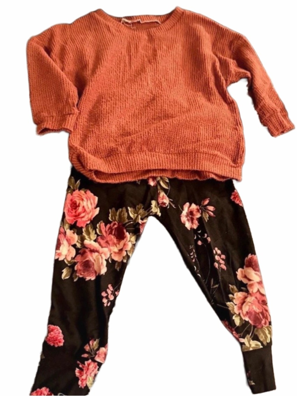 Dark floral moody leggings & Scoop Neck Sweater in Rust Orange girls 18m 24m 2T